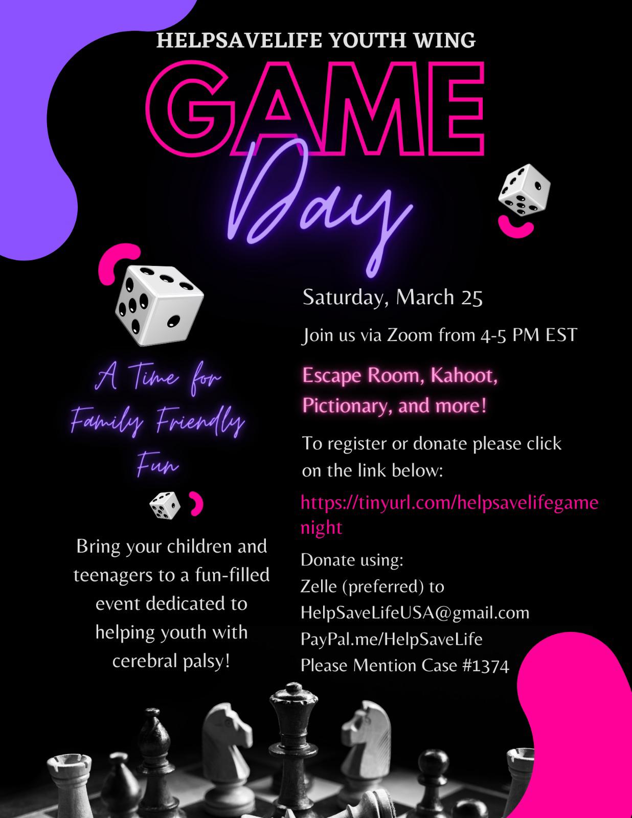  HelpSaveLife Youth Wing Game Day - Saturday 25Mar2023 4 - 5pm EST